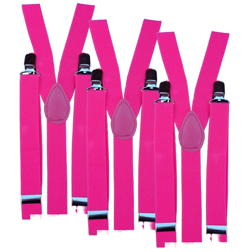 3x Mens Suspenders Braces Adjustable Strong Clip On Elastic Formal Wedding Slim - Pink