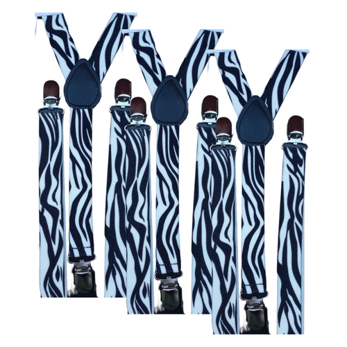 3x Mens Suspenders Braces Adjustable Strong Clip On Elastic Formal Wedding Slim - Zebra