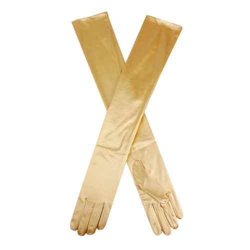 Dents Womens Long Opera Satin Gloves in Gold