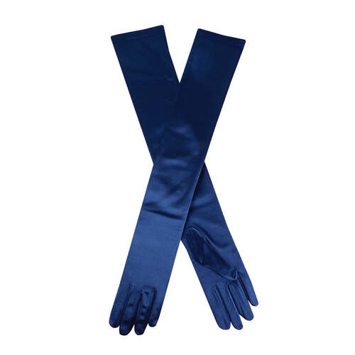 Womens Long Opera Satin Gloves - Navy