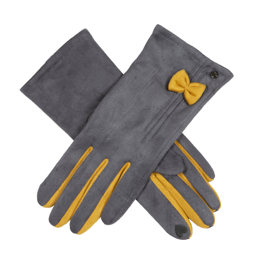 Dents Womens Touchscreen Velour-Lined Faux Suede Gloves in Charcoal/Ochre