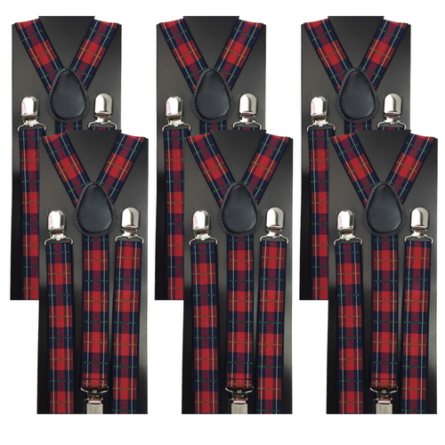 6x Mens Suspenders Braces Adjustable Strong Clip On Elastic Formal Wedding BULK - Tartan 1