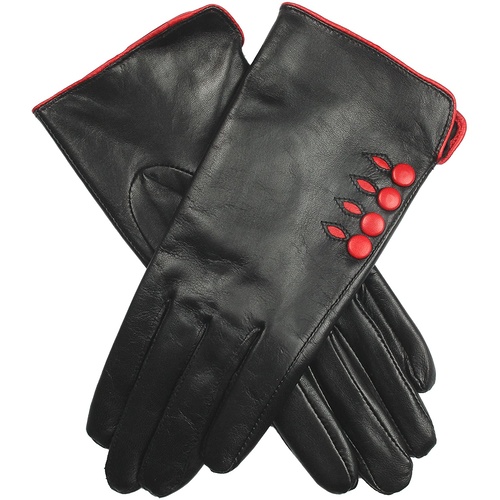 Dents Women's Leather Gloves With Button Detail Piped Cuff And Silk Feel Lining - 7