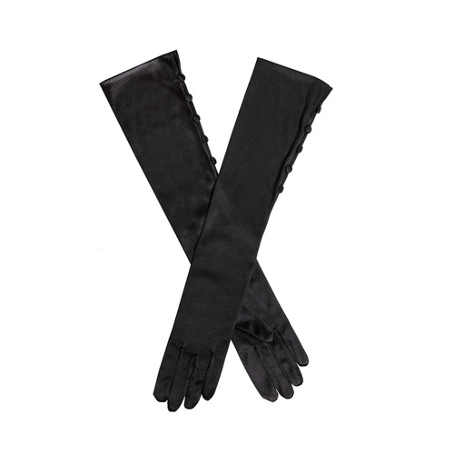 Dents Womens Satin Elbow Length Gloves with Button Trim - Black