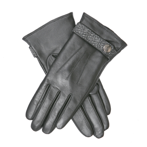 Dents Women's Leather Gloves with Herringbone Strap and Stud and 3-Point Stitch Detail