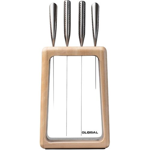 Global Hashira 5-Piece Japanese Knife Block Set Made in Japan Maple Stainless Steel