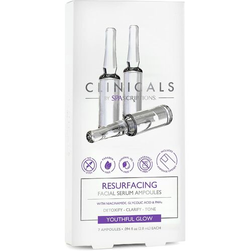 Spascriptions Clinicals Resurfacing Serum Ampoules 7-Pack 2.8ml Each Niacinamide Glycolic Acid PHAs Youthful Glow