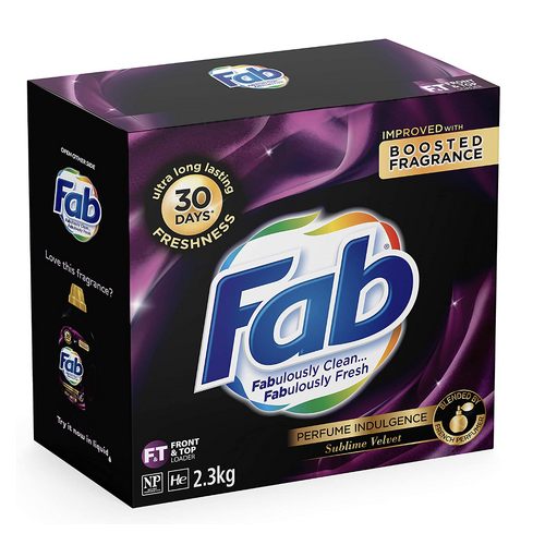 Fab Perfume Laundry Powder Front & Top Loader Sublime Velvet Detergent - 2.3kg