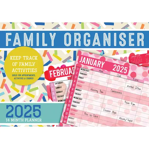 2025 Family Organiser Rectangle Wall Calendar 14 Months Hanging Planner Souvenir