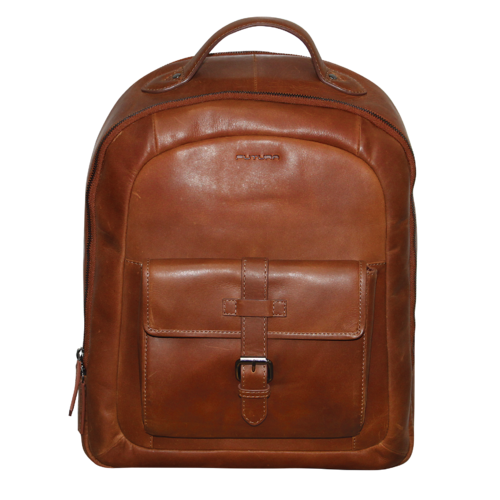 Futura Mens Leather Backpack Bag w Laptop Section Travel Luggage - Brown