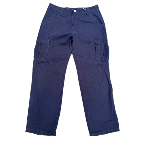 Mens 100% Cotton Cargo Pants Relaxed Easy Fit Straight Leg in Navy