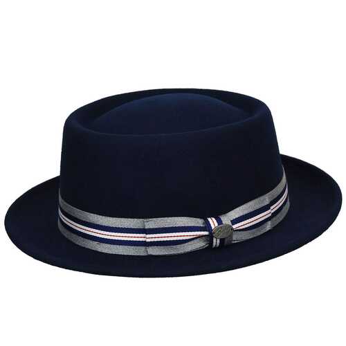 Bailey Mens Klaxon Pork Pie Hat Perfect for Autumn/Winter Season - Navy