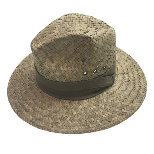 Natural BROAD WEAVE SEAGRASS SAFARI STRAW PANAMA HAT FEDORA Sun Summer Cap 2096