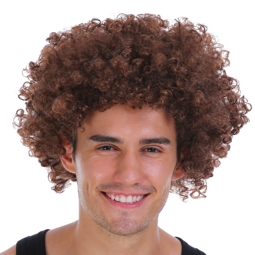 Mens DELUXE AFRO WIG Curly Hair Costume Party Fancy Disco 70s 80s Dress Up - Brown