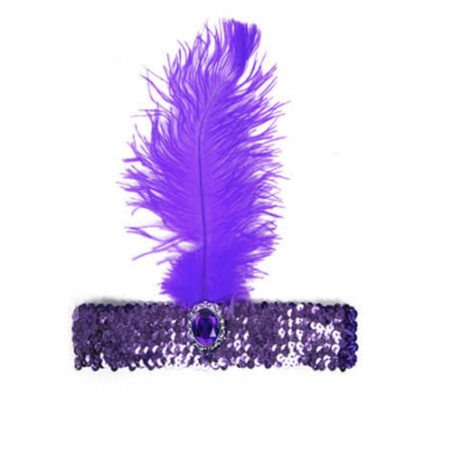 1920s FLAPPER HEADBAND Headpiece Feather Sequin Charleston Costume Gatsby Dance - Purple