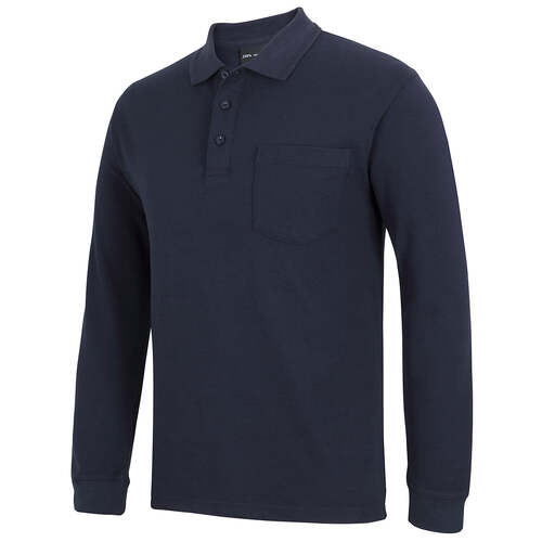 Mens LONG SLEEVE POLO SHIRT Golf Top Plain Basic Cotton Rich Casual - Navy - S