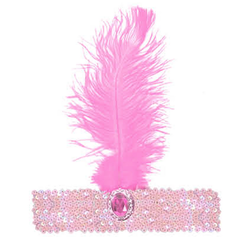 WIDE FLAPPER HEADBAND Feather Sequin Costume Gatsby Charleston Headpiece 1920s - Light Pink