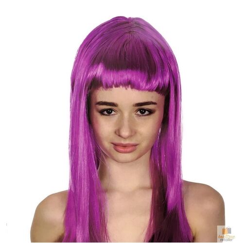 LONG WIG Straight Party Hair Costume Fringe Cosplay Fancy Dress 70cm Womens - Fuchsia (22455)