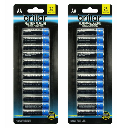 2 Packs of 24 Brillar AA Platinum Alkaline Batteries Long Lasting Power Home