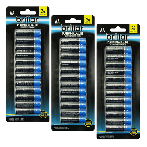 3 Packs of 24 Brillar AA Platinum Alkaline Batteries Long Lasting Power Home