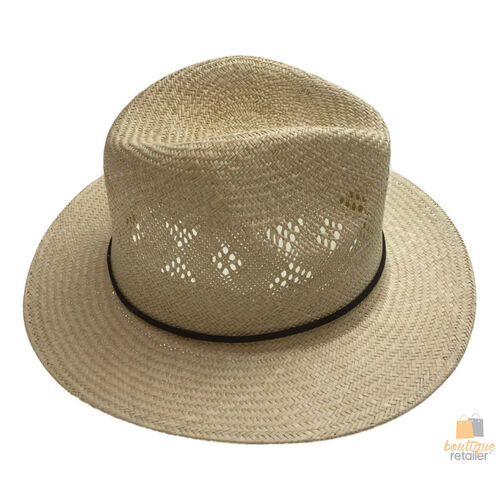 Natural STRAW PANAMA HAT FEDORA Summer Trilby Sun Brim BR107