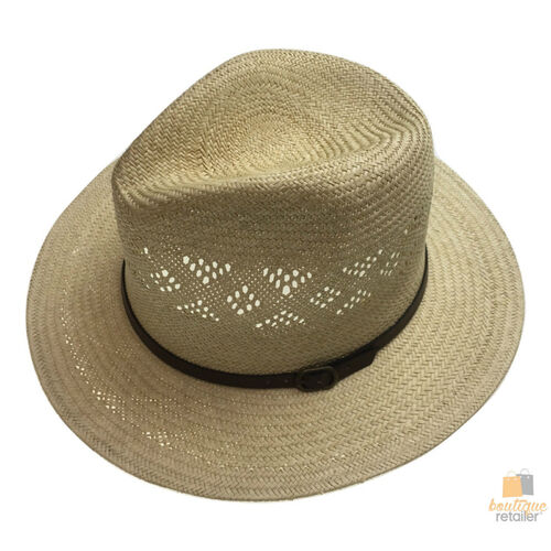 Natural STRAW PANAMA HAT FEDORA Summer Trilby Sun Summer Cap BR108