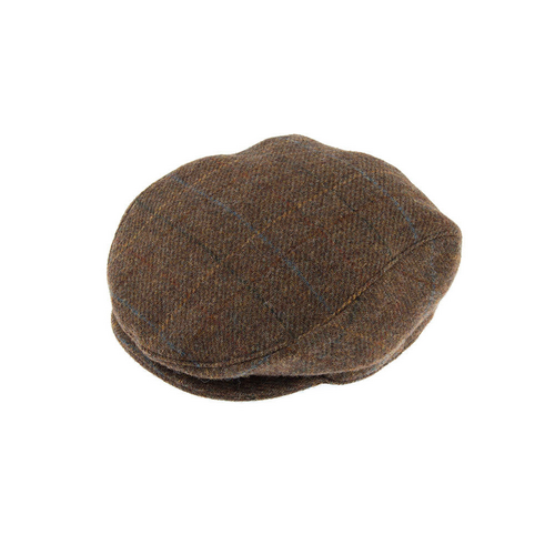 DENTS Abraham Moon Tweed Flat Cap Wool Ivy Hat Driving Cabbie Quilted - Chestnut