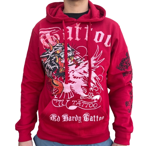 Ed Hardy Mens Hoodie Jumper Pullover Tattoo New York Skull in Red