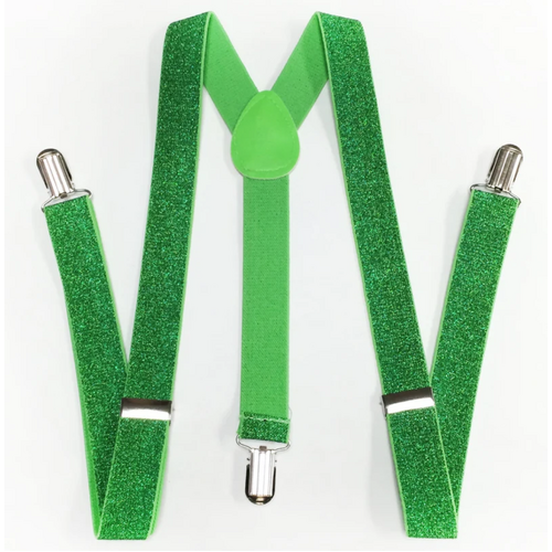 GLITTER SPARKLE SUSPENDERS Braces Clipon Elastic Y-Back Slim Adjustable  - Green (Glitter)