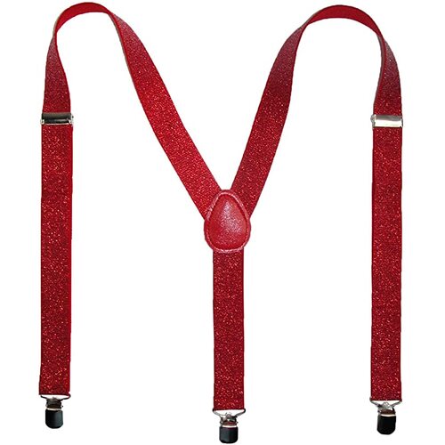 GLITTER SPARKLE SUSPENDERS Braces Clipon Elastic Y-Back Slim Adjustable  - Red (Glitter)