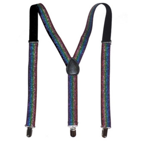 GLITTER SPARKLE SUSPENDERS Braces Clipon Elastic Y-Back Slim Adjustable  - Rainbow (Glitter)