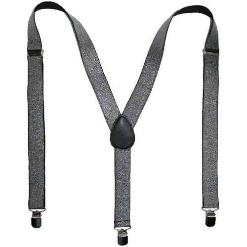 GLITTER SPARKLE SUSPENDERS Braces Clipon Elastic Y-Back Slim Adjustable  - Silver (Glitter)