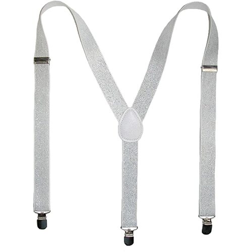 GLITTER SPARKLE SUSPENDERS Braces Clipon Elastic Y-Back Slim Adjustable  - White (Glitter)