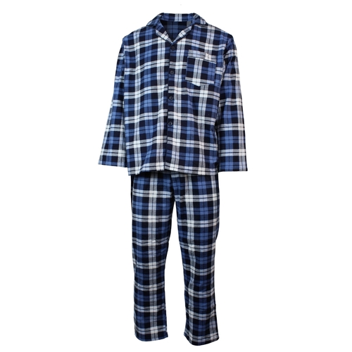 Mens Plus Size Flannelette Pyjamas 100% Cotton PJs Set Top Pants in Blue Check