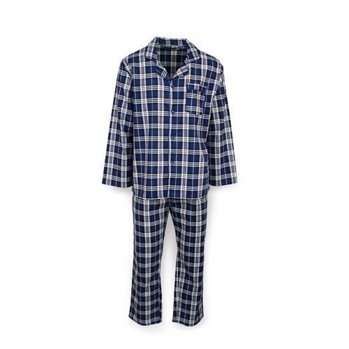 Mens Flannelette Pyjama Set Sleepwear Soft 100% Cotton PJs - Blue Check