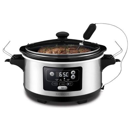 Kambrook Culinary Temp Control 275W Electric 5.5L Stainless Steel Slow Cooker 