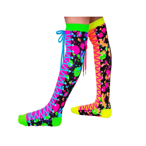 Madmia Girl's Colour Run Socks with Real Neon Shoelaces- Multicolour