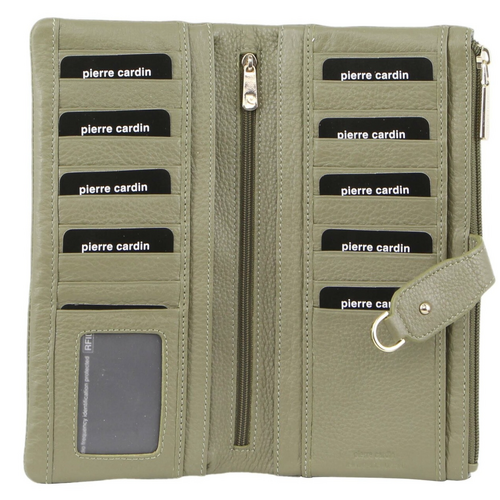 Pierre Cardin Womens RFID Italian Leather Wallet Purse Credit Card Holder - Sage