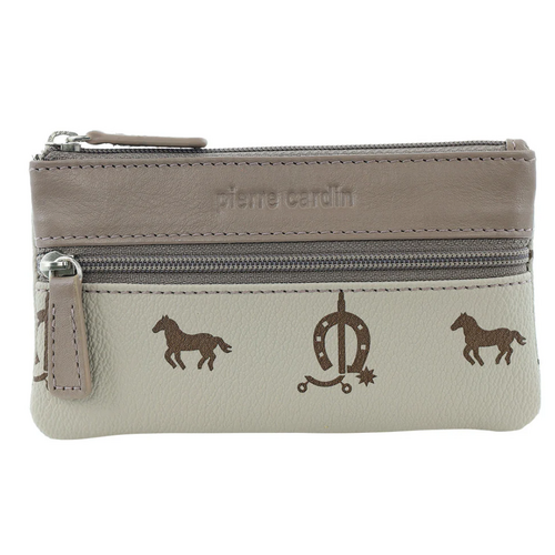 Pierre Cardin Womens Horse Print Genuine Leather RFID Coin Purse Wallet - Beige/Taupe