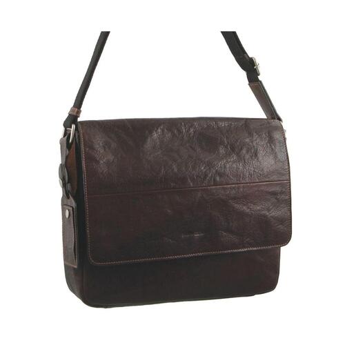 Pierre Cardin Mens Rustic Leather Computer Bag/Satchel - Brown