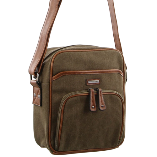 Pierre Cardin Canvas Cross Body Messenger Bag Satchel - Brown