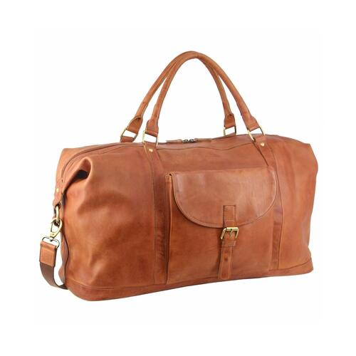 Pierre Cardin Mens Leather Business Overnight Bag Luggage Duffle Weekend Travel - Cognac