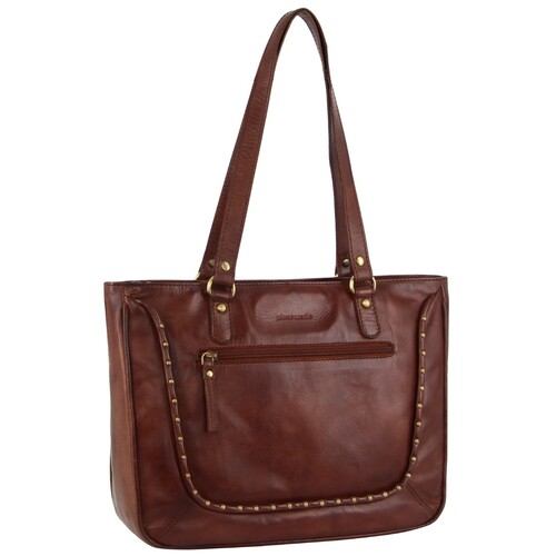 Pierre Cardin Womens Leather Stud Detail Tote Bag in Cognac