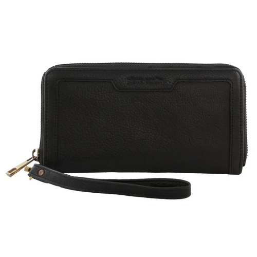 Pierre Cardin Womens Leather Zip Around Wallet w/ Wristlet in Black