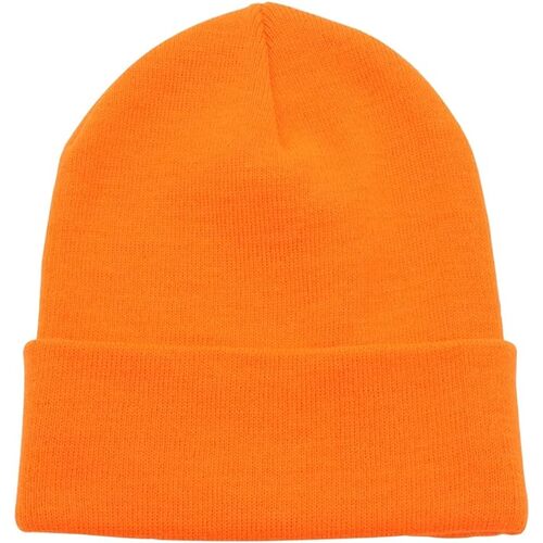 PLAIN BEANIE Unisex Mens Womens Winter Warm Hat Ski Cap Knit One Size - Fluro Orange