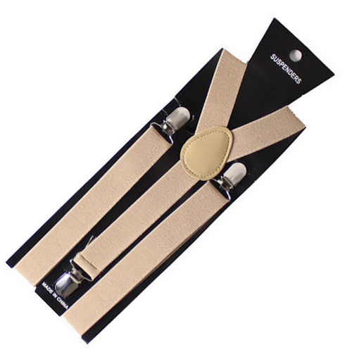 Mens Suspenders Braces Adjustable Strong Clip On Elastic Formal Wedding Slim - Beige