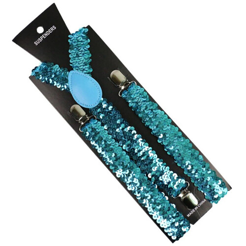 Mens Suspenders Braces Adjustable Strong Clip On Elastic Formal Wedding Slim - Blue (Sequin)