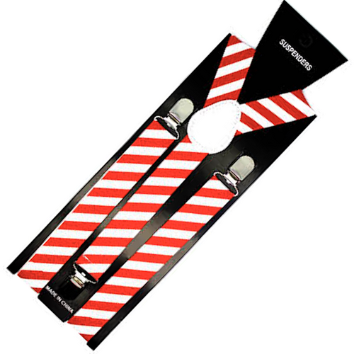 Mens Suspenders Braces Adjustable Strong Clip On Elastic Formal Wedding Slim - Red/White Diagonal Stripes