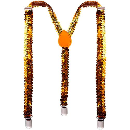 SEQUIN SUSPENDERS Unisex Adjustable Braces Clip On Elastic Y-Back  - Orange