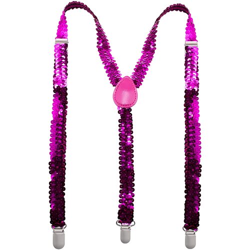 SEQUIN SUSPENDERS Unisex Adjustable Braces Clip On Elastic Y-Back  - Hot Pink